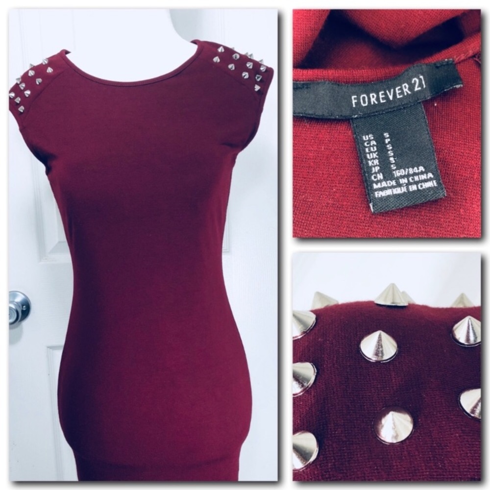 bodycon dress burgundy gold studs